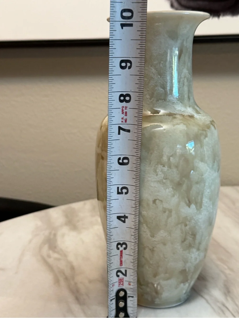 Hand painted glazed Travertine ceramic Vase 4.25” Wide x 10.5” Tall